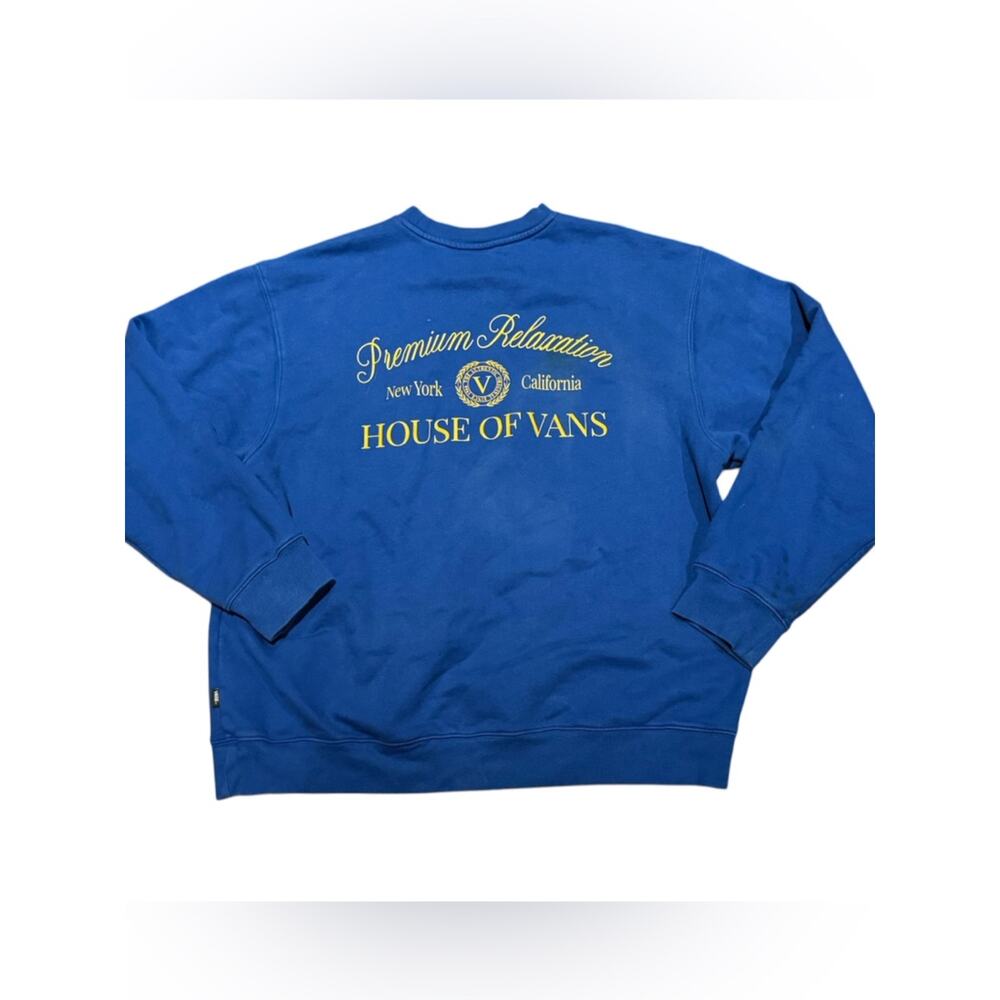 Vans Men's Large Loose Fit Royal Blue Crewneck with Yellow Script - Picture 2 of 7